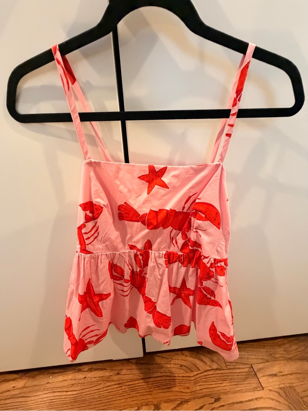 J Crew Factory Pink & Red Lobster Print Peplum Tank Top - Size 2